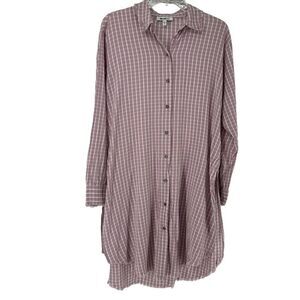 William Rast Tunic Mauve Pink Plaid Side Slit Long Sleeve Button Up Size M Angel